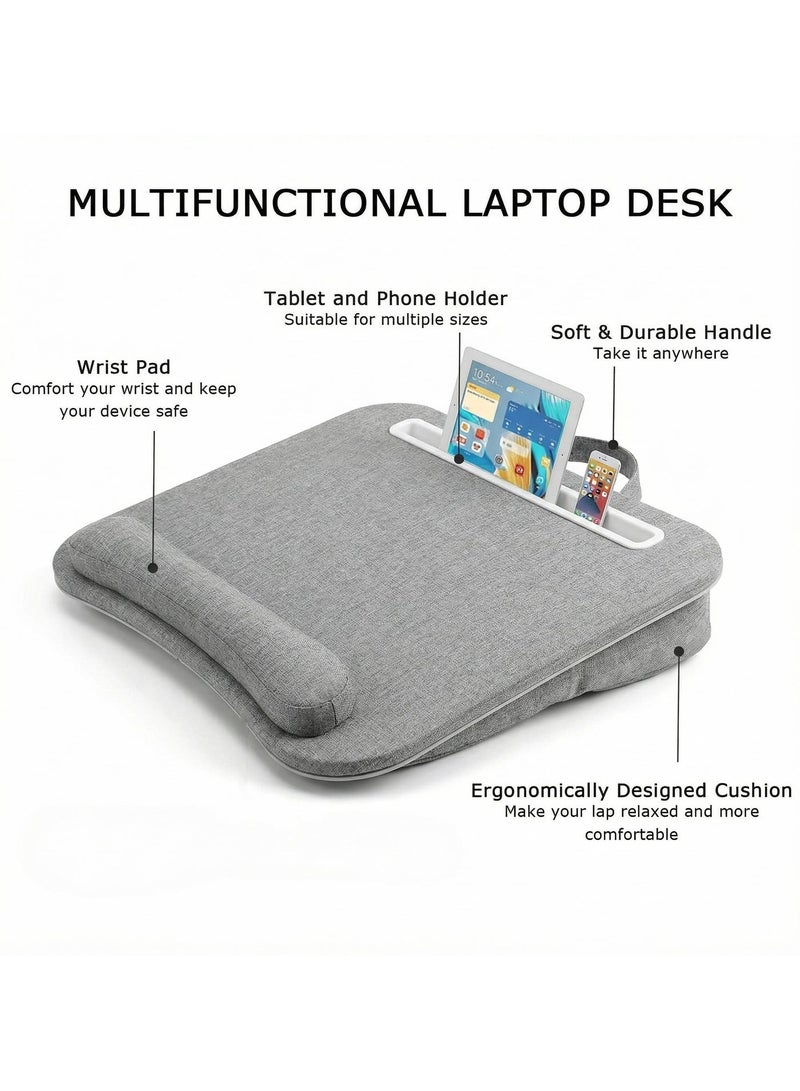 طاولة لابتوب عملية و قابلة للنقل ,وسادة لابتوب للقدمين مدمج معها مكتب خشبي مريح مانع للانزلاق + حامل للتابلت + مسند معصم,مناسبة للنقل والاستخدام في أي مكان,باللون الرمادي - Image 5